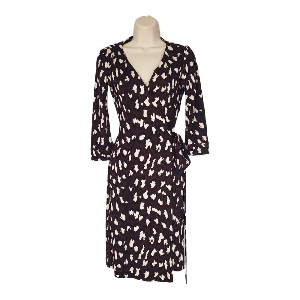 Diane von Furstenberg New Julian Two Silk Jersey Wrap Dress Leopard Purple 2